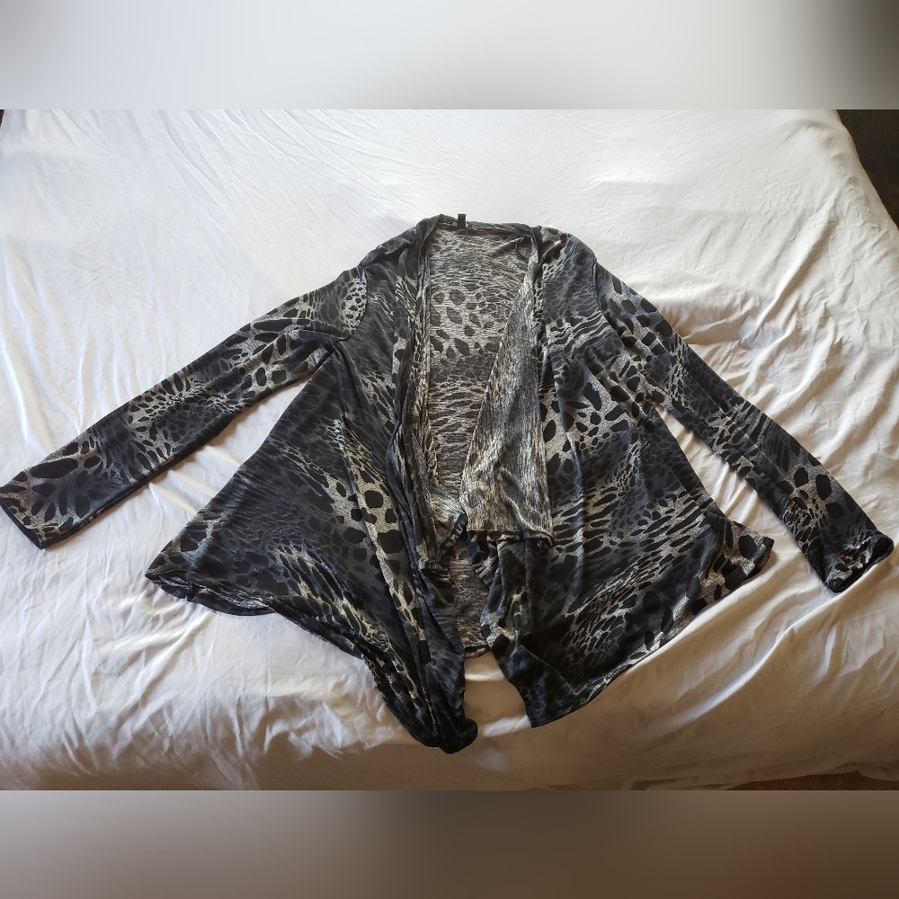 Animal print open front asymmetrical jersey top